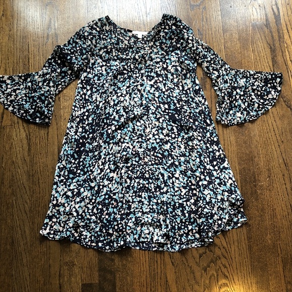3/$10 Paper Crown Mesh Layer Abstract PolkaDot Paint Splattered BellSleeve Dress - Picture 1 of 9